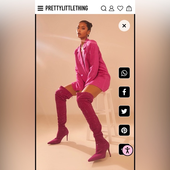 Pretty Little Thing Pink Point Toe Diamante Over The Knee Boots - Picture 3 of 5